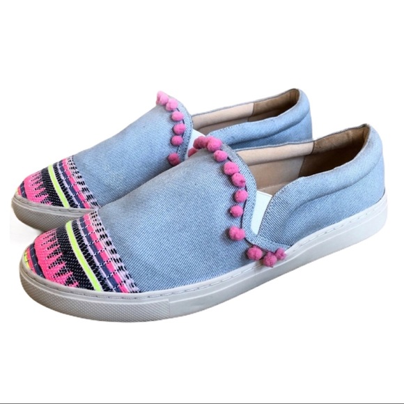 SCHUTZ Shoes - Schutz Pom Pom Embroidered Slip On Sneakers